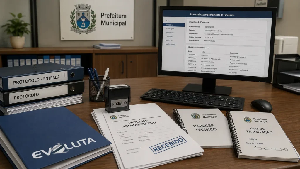 Tablet de melhoria contínua e post-its diante de quadro de padronização de rotinas